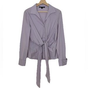 Lafayette 148 New York Pinstripes tie-front button-down Blouse Sz. 8